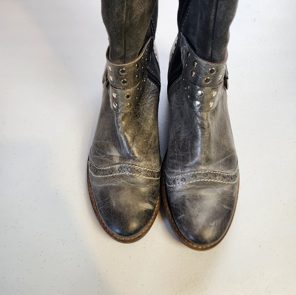 NoPulse Tall Gray Flat Boots Lined Winter Boots Faux Leather Size 39 8 Vegan Y2K - Picture 9 of 12